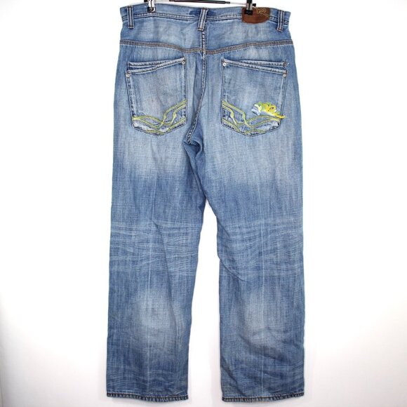 Vintage Rocawear Mens 38 x 32 Y2K Embroidered Baggy Wide Leg Jeans Q1047 - Picture 1 of 8